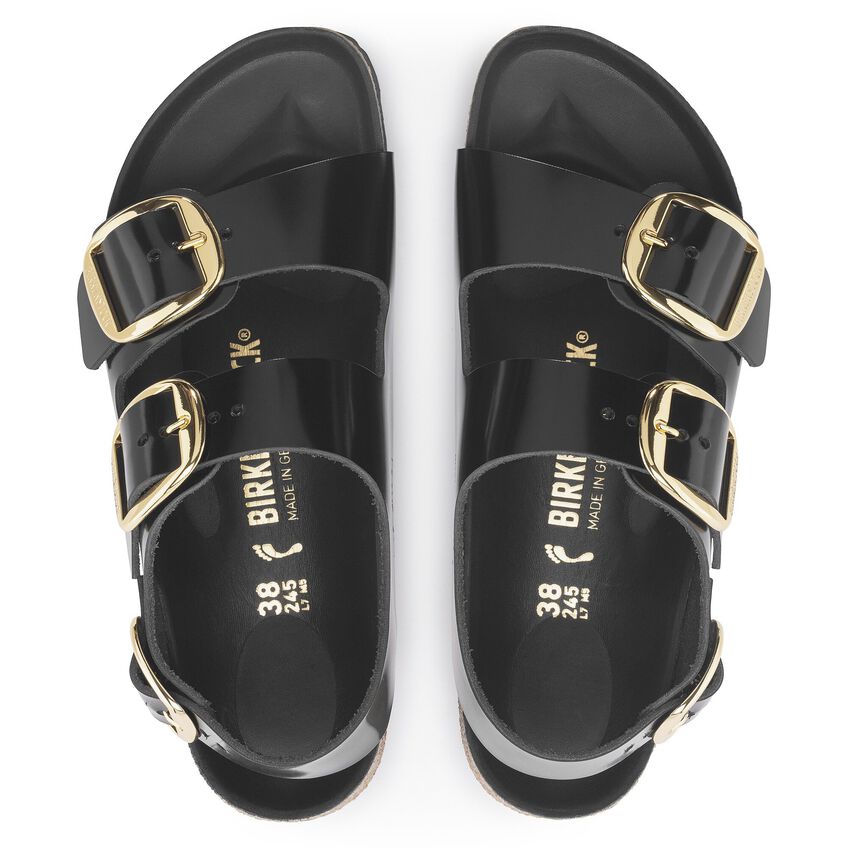 Milano Big Buckle Natural Leather Patent - High Shine Black