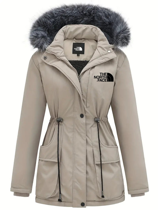 The Nokhjgrth Face-Women's Elegant Long Sleeve Fluffy Trim Hooded Coat