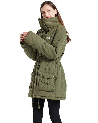 Women's Winter Mid Length Thick Warm Faux Lamb Wool Lined Jacket Coat