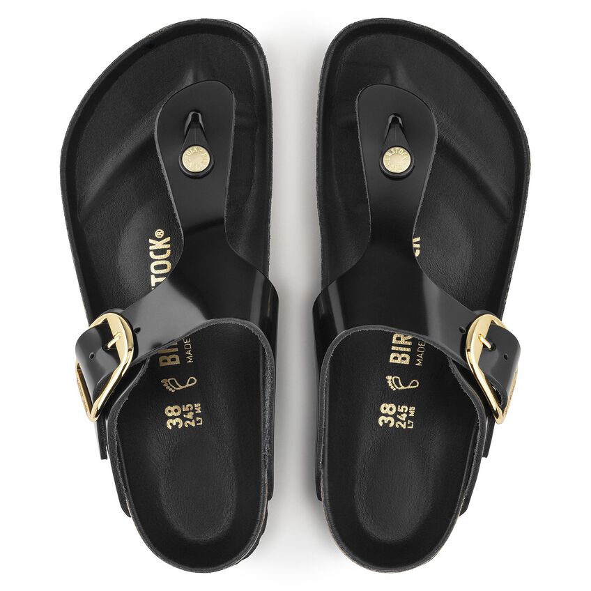 Gizeh Big Buckle Natural Leather Patent - High Shine Black 