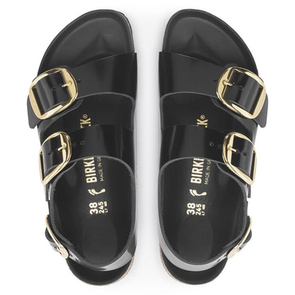 Milano Big Buckle Natural Leather Patent - High Shine Black 