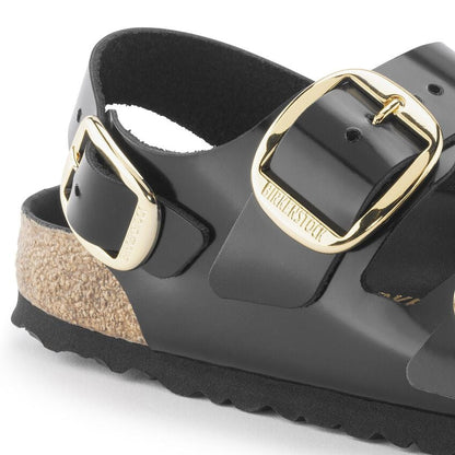 Milano Big Buckle Natural Leather Patent - High Shine Black 