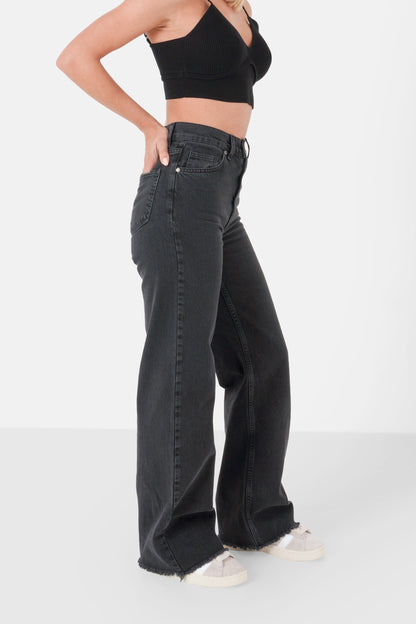 Wide leg fringed jeans Black 